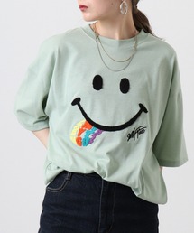 SMILEY FACE サガラ刺繍 オーバーサイズTシャツ UVカット&COOL&DRY 半袖