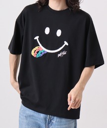 SMILEY FACE サガラ刺繍 オーバーサイズTシャツ UVカット&COOL&DRY 半袖
