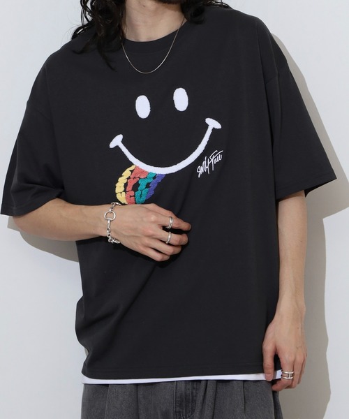最終決算 FACE SMILEY サガラ刺繍 UVカット オーバーサイズTシャツ 手提げ・レッスンバッグ・入園グッズ