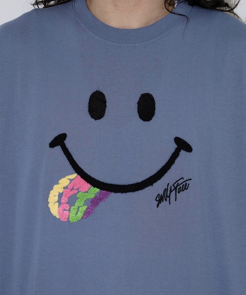 SMILEY FACE サガラ刺繍 オーバーサイズTシャツ UVカット