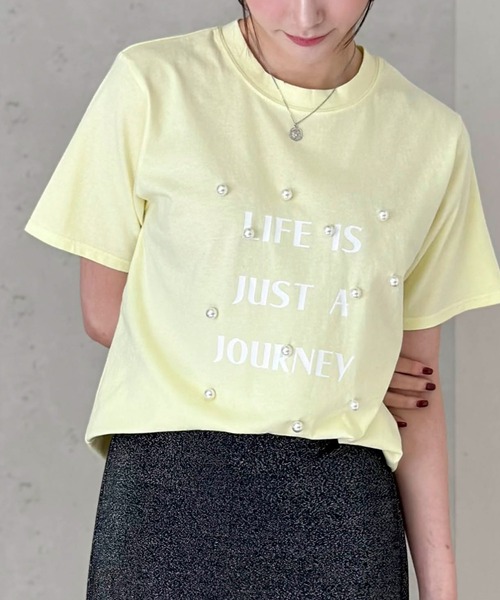 Per sist ence（パーシエンス）の「天竺パールBIGロゴTシャツ（Tシャツ/カットソー・レディース・イエロー/ブラック/オフホワイト・FREE）」の3枚目の写真