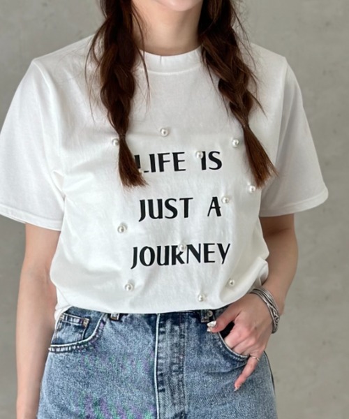Per sist ence（パーシエンス）の「天竺パールBIGロゴTシャツ（Tシャツ/カットソー・レディース・イエロー/ブラック/オフホワイト・FREE）」の5枚目の写真