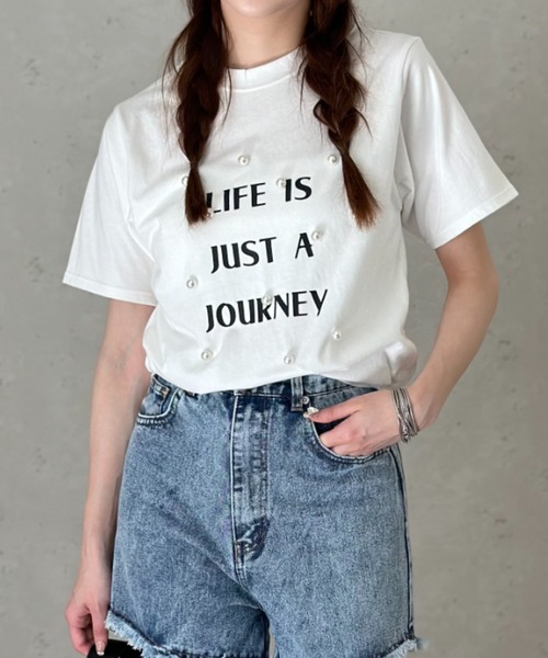 Per sist ence（パーシエンス）の「天竺パールBIGロゴTシャツ（Tシャツ/カットソー・レディース・イエロー/ブラック/オフホワイト・FREE）」の7枚目の写真