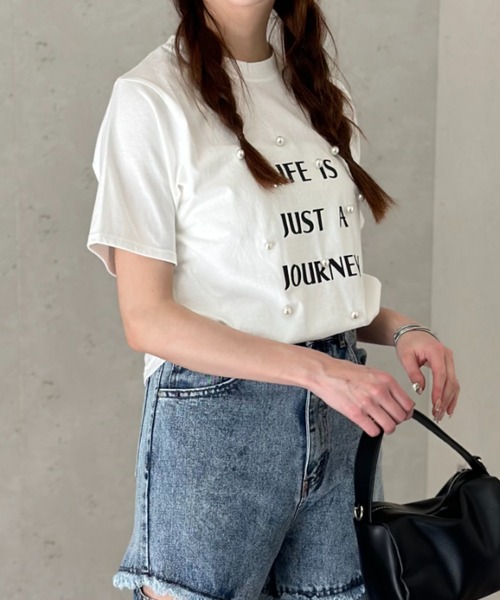 Per sist ence（パーシエンス）の「天竺パールBIGロゴTシャツ（Tシャツ/カットソー・レディース・イエロー/ブラック/オフホワイト・FREE）」の8枚目の写真