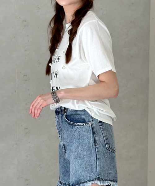 Per sist ence（パーシエンス）の「天竺パールBIGロゴTシャツ（Tシャツ/カットソー・レディース・イエロー/ブラック/オフホワイト・FREE）」の9枚目の写真