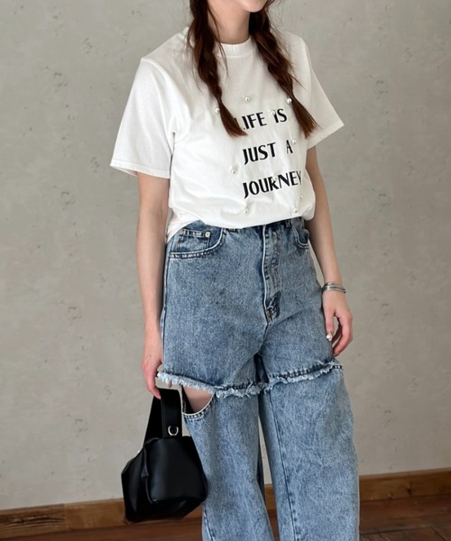 Per sist ence（パーシエンス）の「天竺パールBIGロゴTシャツ（Tシャツ/カットソー・レディース・イエロー/ブラック/オフホワイト・FREE）」の13枚目の写真