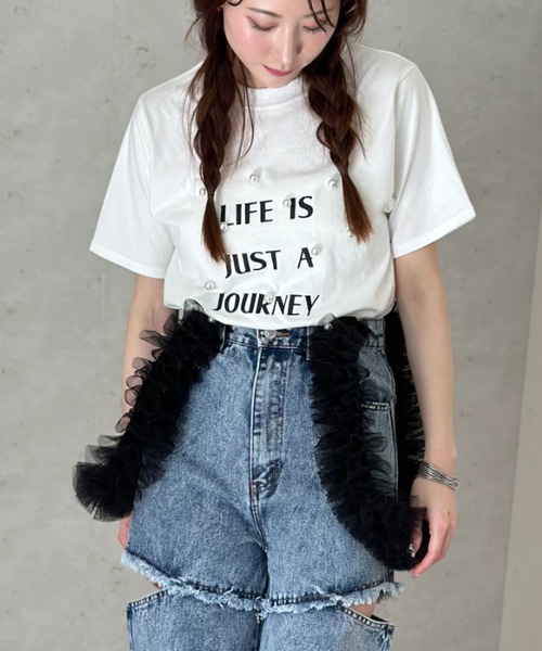 Per sist ence（パーシエンス）の「天竺パールBIGロゴTシャツ（Tシャツ/カットソー・レディース・イエロー/ブラック/オフホワイト・FREE）」の21枚目の写真