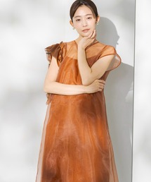【kaene】アシンメトリーデザイン オーガンジードレス
