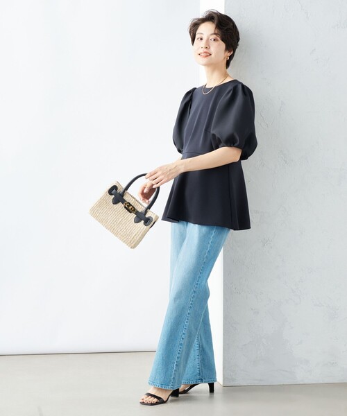 NOLLEY’S Sophi(ノーリーズソフィ)の「ジャージ×シアースリーブプルオーバーカットソー(Tシャツ/カットソー・レディース・オフホワイト/ブラック・36/38)」の4枚目の写真
