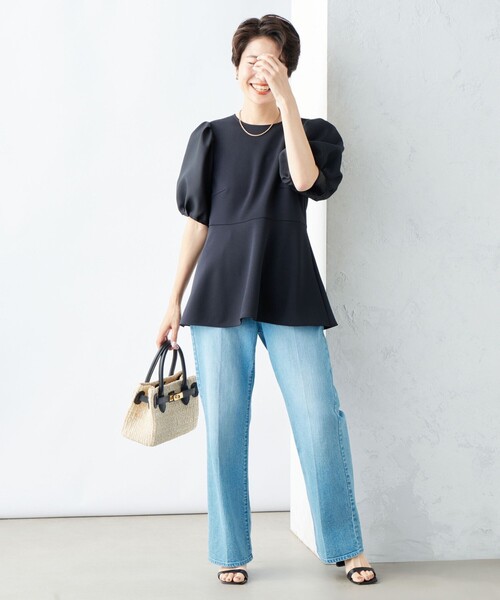NOLLEY’S Sophi(ノーリーズソフィ)の「ジャージ×シアースリーブプルオーバーカットソー(Tシャツ/カットソー・レディース・オフホワイト/ブラック・36/38)」の7枚目の写真