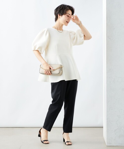 NOLLEY’S Sophi(ノーリーズソフィ)の「ジャージ×シアースリーブプルオーバーカットソー(Tシャツ/カットソー・レディース・オフホワイト/ブラック・36/38)」の19枚目の写真