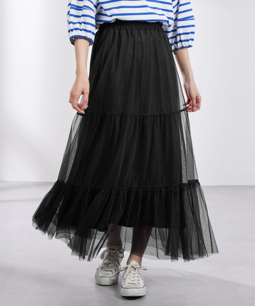Viola e Viola(ヴィオラエヴィオラ)の「裾切替チュールスカート(スカート・レディース・ブラック/グレー・LARGE/MEDIUM)」の1枚目の写真