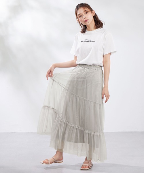 Viola e Viola(ヴィオラエヴィオラ)の「裾切替チュールスカート(スカート・レディース・ブラック/グレー・LARGE/MEDIUM)」の12枚目の写真