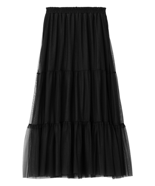 Viola e Viola(ヴィオラエヴィオラ)の「裾切替チュールスカート(スカート・レディース・ブラック/グレー・LARGE/MEDIUM)」の4枚目の写真