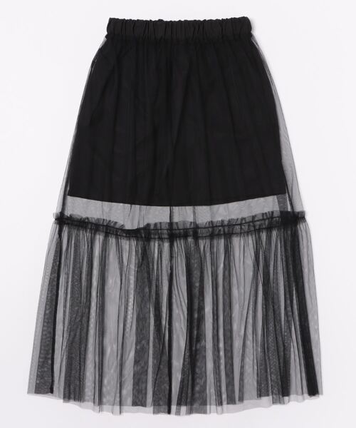 STYLEBLOCK（スタイルブロック）の「TNタフタ×チュールレイヤードスカート（スカート・レディース・ブラック/カーキ/ホワイト系その他・M）」の4枚目の写真