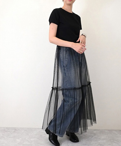 STYLEBLOCK（スタイルブロック）の「TNタフタ×チュールレイヤードスカート（スカート・レディース・ブラック/カーキ/ホワイト系その他・M）」の8枚目の写真