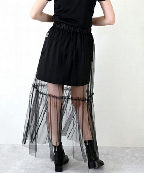 STYLEBLOCK（スタイルブロック）の「TNタフタ×チュールレイヤードスカート（スカート・レディース・ブラック/カーキ/ホワイト系その他・M）」の7枚目の写真