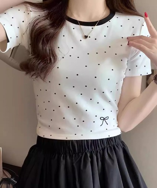 Tシャツ リボン ドット柄