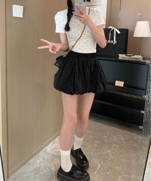 Teem Store(チームストア)の「リボン刺繍 ドット柄 ピチ Tシャツ(Tシャツ/カットソー・レディース・ホワイト・S/M/L)」の4枚目の写真