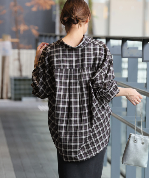 コットンローンチェックオーバーサイズシャツ（シャツ/ブラウス