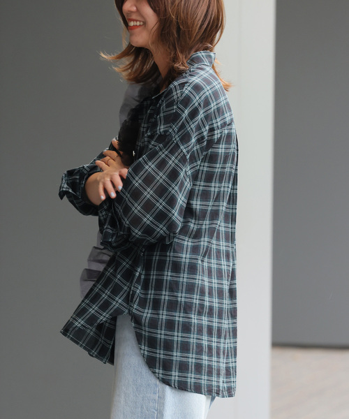 コットンローンチェックオーバーサイズシャツ（シャツ/ブラウス