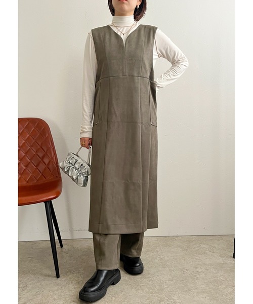 palm RICHE(ポームリシュ)の「前後2WAY スエポンジレ(ジャンパースカート・レディース・ブラック/オリーブ・M)」の21枚目の写真