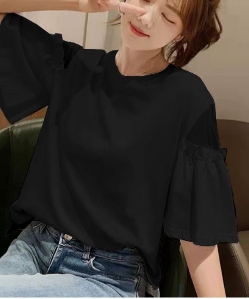a lot of love(ア ロット オブ ラブ)の「シアーアクセント ベルスリーブトップス(その他トップス・レディース・ブラック/ホワイト・FREE)」の8枚目の写真