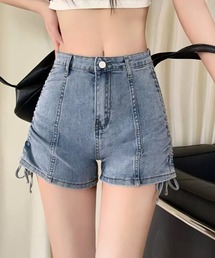FREE STYLISTS | サイド紐シャーリングショート丈デニムパンツ(デニムパンツ)
