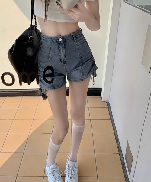 デニム ショートパンツ 紐 ココマーク ショートパンツ レディース デニム ホットパンツ マイクロミニ