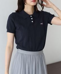 ワンポイントリボン刺繍ケーブルニット