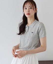 ワンポイントリボン刺繍ケーブルニット