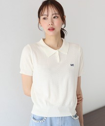 ワンポイントリボン刺繍ケーブルニット