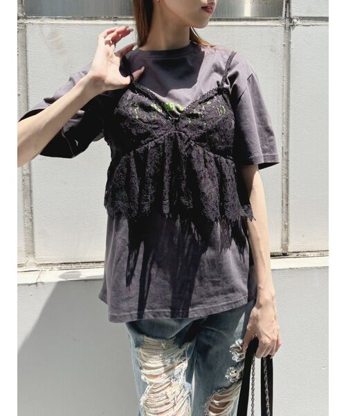 EVRIS(エヴリス)の「【WEB限定】レースビスチェSETTシャツ(Tシャツ/カットソー・レディース・グレー/ホワイト・FREE)」の15枚目の写真