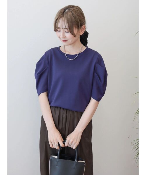 AMERICAN HOLIC（アメリカンホリック）の「接触冷感タックスリーブ5分袖カットプルオーバー（Tシャツ/カットソー・レディース・オフホワイト/ブラック/パープル・M/L）」の15枚目の写真