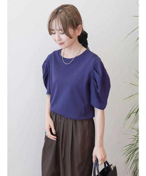 AMERICAN HOLIC（アメリカンホリック）の「接触冷感タックスリーブ5分袖カットプルオーバー（Tシャツ/カットソー・レディース・オフホワイト/ブラック/パープル・M/L）」の16枚目の写真