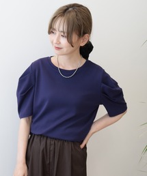 接触冷感タックスリーブ5分袖カットプルオーバー