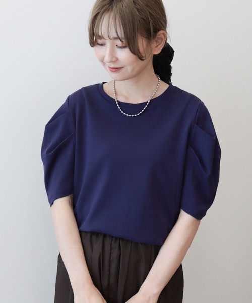 AMERICAN HOLIC（アメリカンホリック）の「接触冷感タックスリーブ5分袖カットプルオーバー（Tシャツ/カットソー・レディース・オフホワイト/ブラック/パープル・M/L）」の9枚目の写真