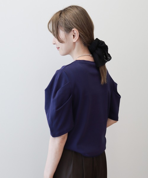 AMERICAN HOLIC（アメリカンホリック）の「接触冷感タックスリーブ5分袖カットプルオーバー（Tシャツ/カットソー・レディース・オフホワイト/ブラック/パープル・M/L）」の10枚目の写真
