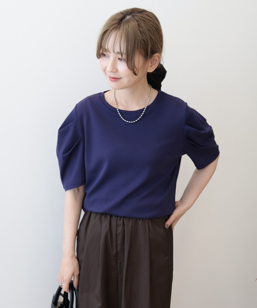 AMERICAN HOLIC（アメリカンホリック）の「接触冷感タックスリーブ5分袖カットプルオーバー（Tシャツ/カットソー・レディース・オフホワイト/ブラック/パープル・M/L）」の11枚目の写真
