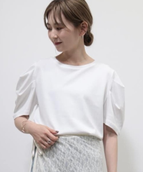 AMERICAN HOLIC（アメリカンホリック）の「接触冷感タックスリーブ5分袖カットプルオーバー（Tシャツ/カットソー・レディース・オフホワイト/ブラック/パープル・M/L）」の5枚目の写真