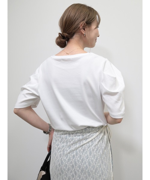 AMERICAN HOLIC（アメリカンホリック）の「接触冷感タックスリーブ5分袖カットプルオーバー（Tシャツ/カットソー・レディース・オフホワイト/ブラック/パープル・M/L）」の6枚目の写真