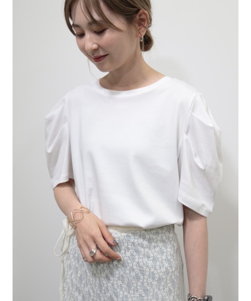 AMERICAN HOLIC（アメリカンホリック）の「接触冷感タックスリーブ5分袖カットプルオーバー（Tシャツ/カットソー・レディース・オフホワイト/ブラック/パープル・M/L）」の4枚目の写真