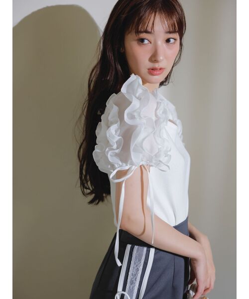 dazzlin（ダズリン）の「サイドレースリボントラックスカート（スカート・レディース・パープル/オフホワイト/チャコールグレー・SMALL/MEDIUM）」の5枚目の写真