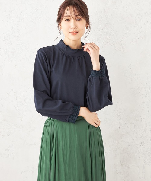 Petit Honfleur(プチオンフルール)の「★春ブラウス★レースリーブプルオーバー(Tシャツ/カットソー・レディース・グリーン/アイボリー/ネイビー・L/M)」の1枚目の写真