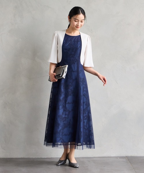 セール】ケープ付きチュールレース刺繍パーティードレス 結婚式