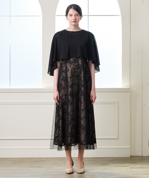 AIMER（エメ）の「ケープ付きチュールレース刺繍パーティードレス　結婚式　お呼ばれ　ドレス　20代 30代 40代 50代（ドレス・レディース・ネイビー/ブラック・MEDIUM/LARGE/X-LARGE）」の13枚目の写真