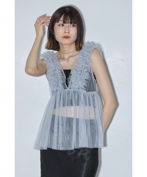 ビュルデサボン Lacextulle フリルベスト bulle de savon（ビュルデサボン）の「Lace×tulle frill ベスト