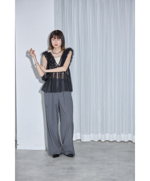 セール】Vネックフリルチュールベスト（ベスト）｜leimn