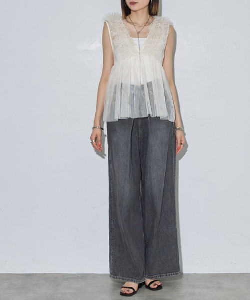 leimn（レイムン）の「Vネックフリルチュールベスト（ベスト・レディース・ライトグレー/ブラック/アイボリー・M）」の15枚目の写真