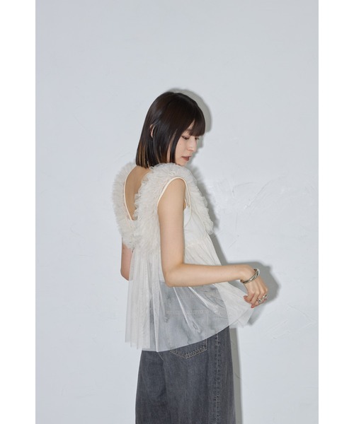 leimn（レイムン）の「Vネックフリルチュールベスト（ベスト・レディース・ライトグレー/ブラック/アイボリー・M）」の11枚目の写真